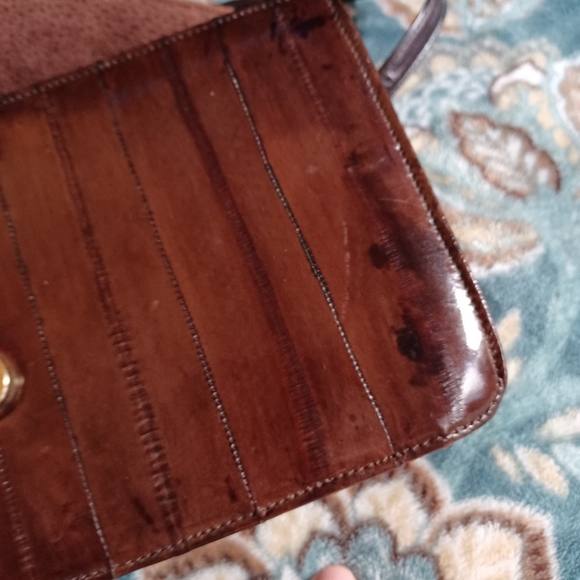 Vintage Genuine EEL Skin Leather Redish/Brown Clutch Purse W/Removable Strap 10" - Picture 8 of 16